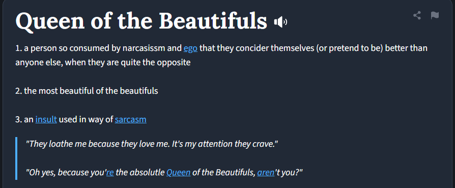 Urban Dictionary entry: Queen of the Beautifuls
